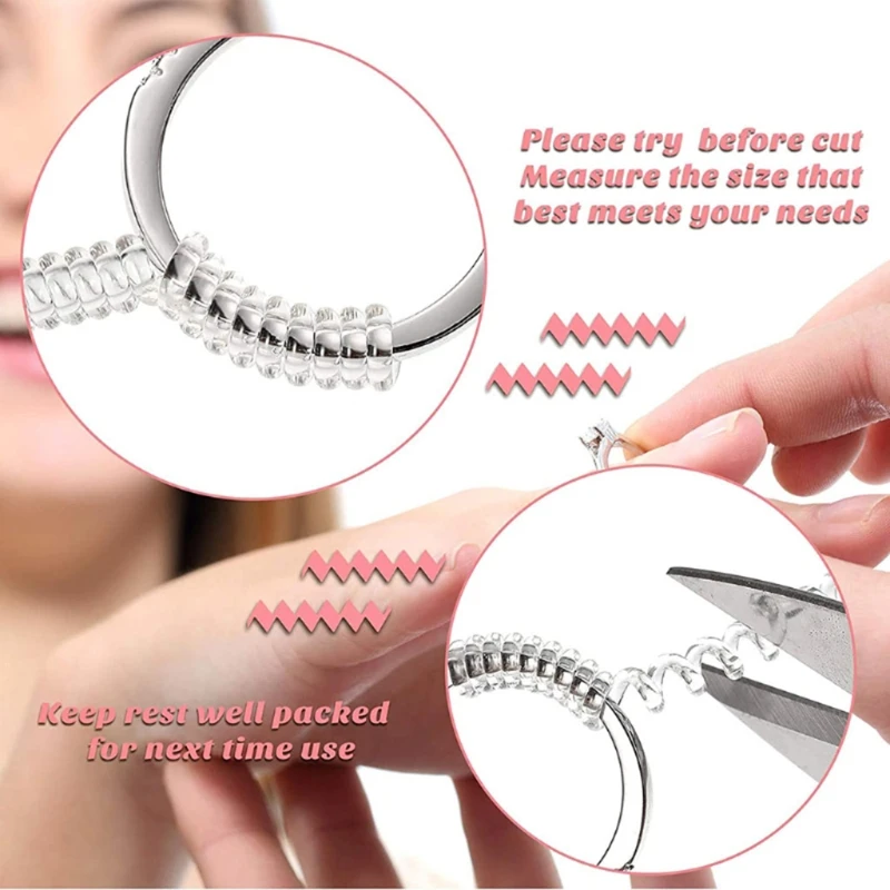 8Pieces/Set Clear Invisible Ring Guard Spring Telephone Line Adjustment Ring Resizer Make Ring Smaller to Fit Fingers