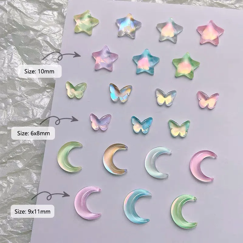 20/50Pcs Cute Mocha Star Moon Butterfly Flat Back Nail Art Rhinestone Shiny Glass Crystal 3D Manicure DIY Decoration Accessories