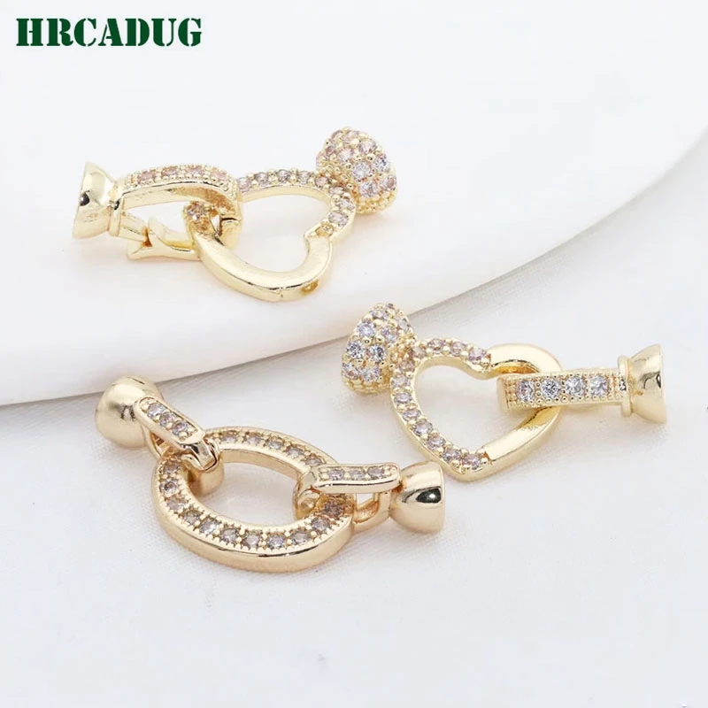 

Fashion Women Jewelry Love Heart Buckle 14K Gold Plated Inlaid Zircon Necklace Oval Clasps For Bracelet Jewelry Making Supplies