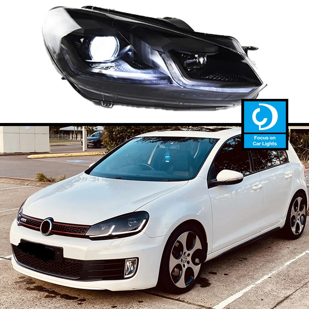 

Автомобильная передняя фара для VW Golf 6 MK6 R20 2009-2012, черная светодиодная фара самурайского стиля, динамический поворотный сигнал, автомобильная 2 шт.