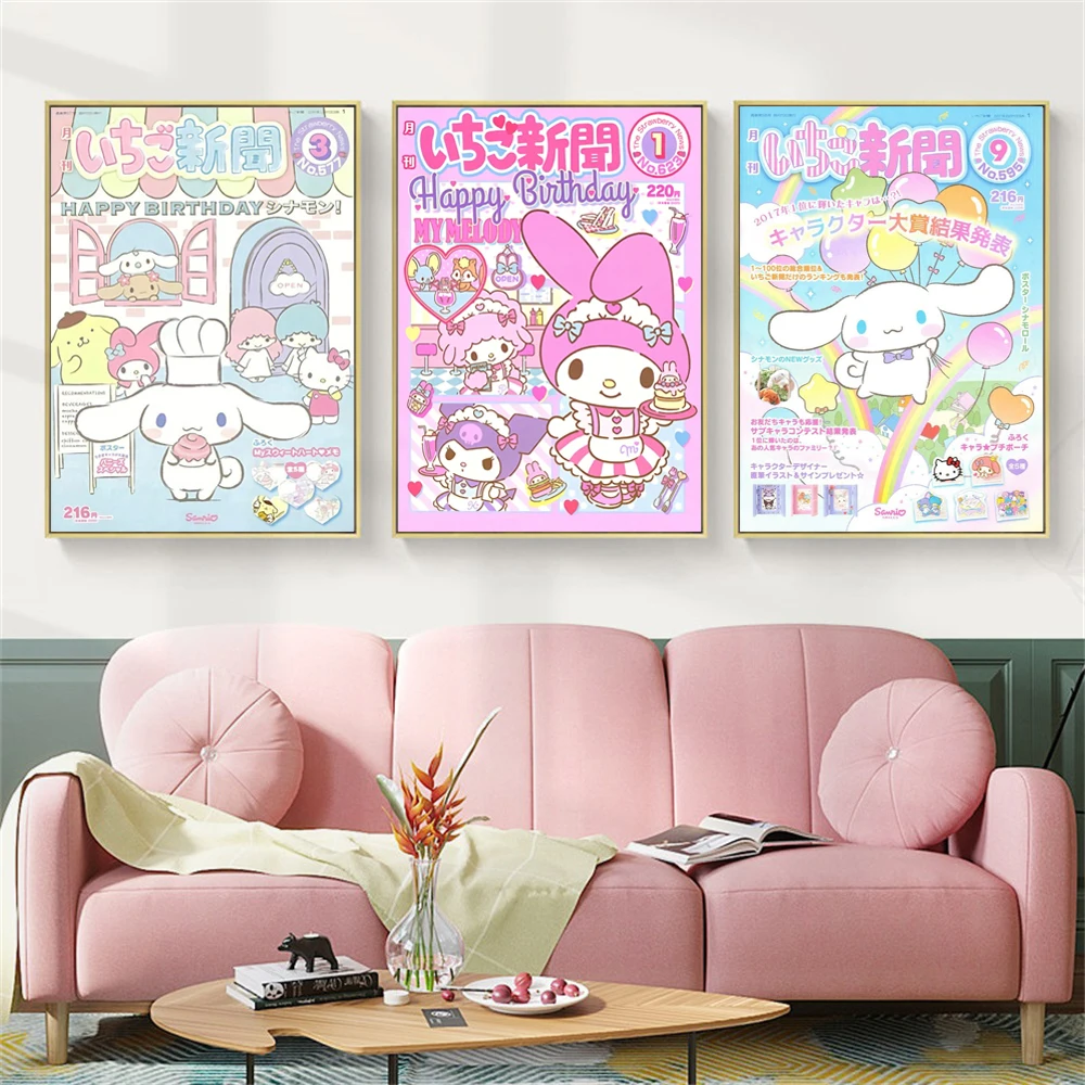 

MINISO Cute Cinnamon Dog Poster Cinnamoroll My Melody Canvas Painting Girls Room Wall Art Prints For Bedroom Home Decor