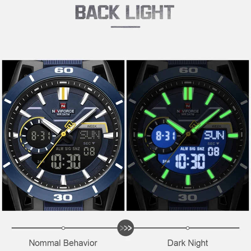 High Quality NAVIFORCE Casual Men Dual Watch Sport Water Resistant Countdown Wristwatch Man Chronograph Alarm Clock Reloj Hombre
