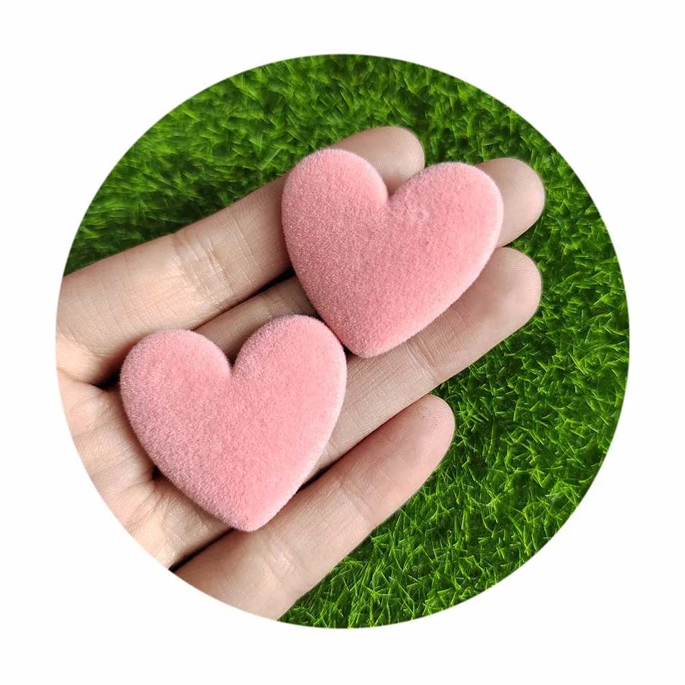 Mixed Flocking Love Heart Flatback Resin Scrapbooking DIY Garment Sewing Crafts Supplies Hairpin Jewelry Decor 31*35mm