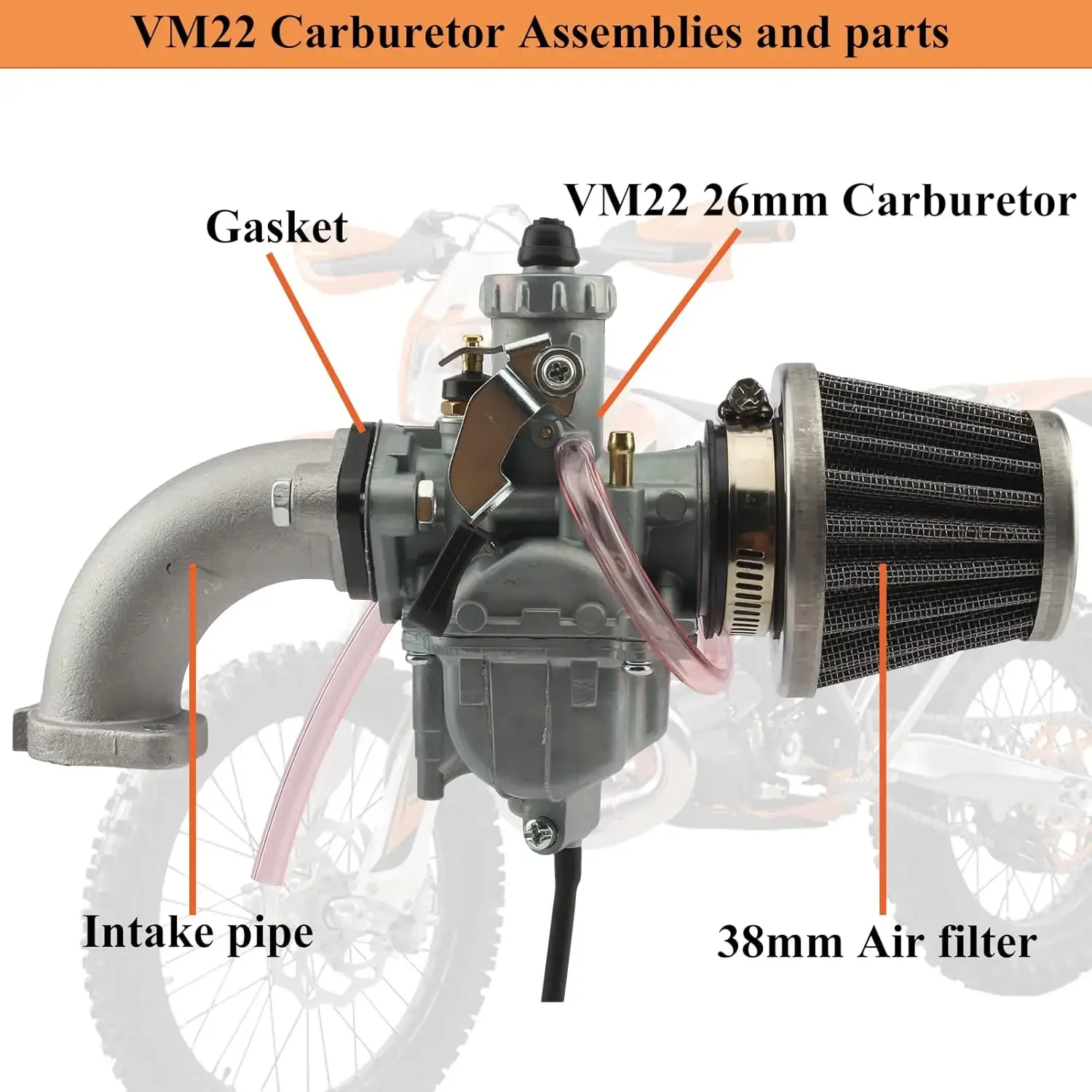 VM22 26mm Carb with Air Filter Intake Pipe Compatible with CRF70 SSR 150cc 212cc Enduro Bike Go Kart Pit Bike ATV Motorcycle 3