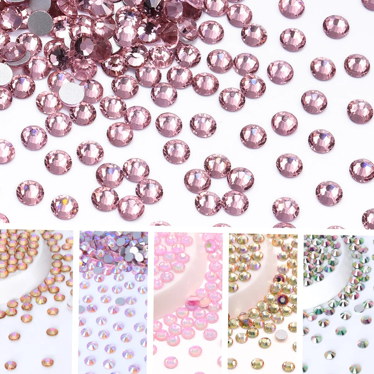 

SS6-SS30 Pink Series Silver Bottom Non Hotfix Round Rhinestones Hight Quality Glass Crystal For Garment Crafts DIY Decoration