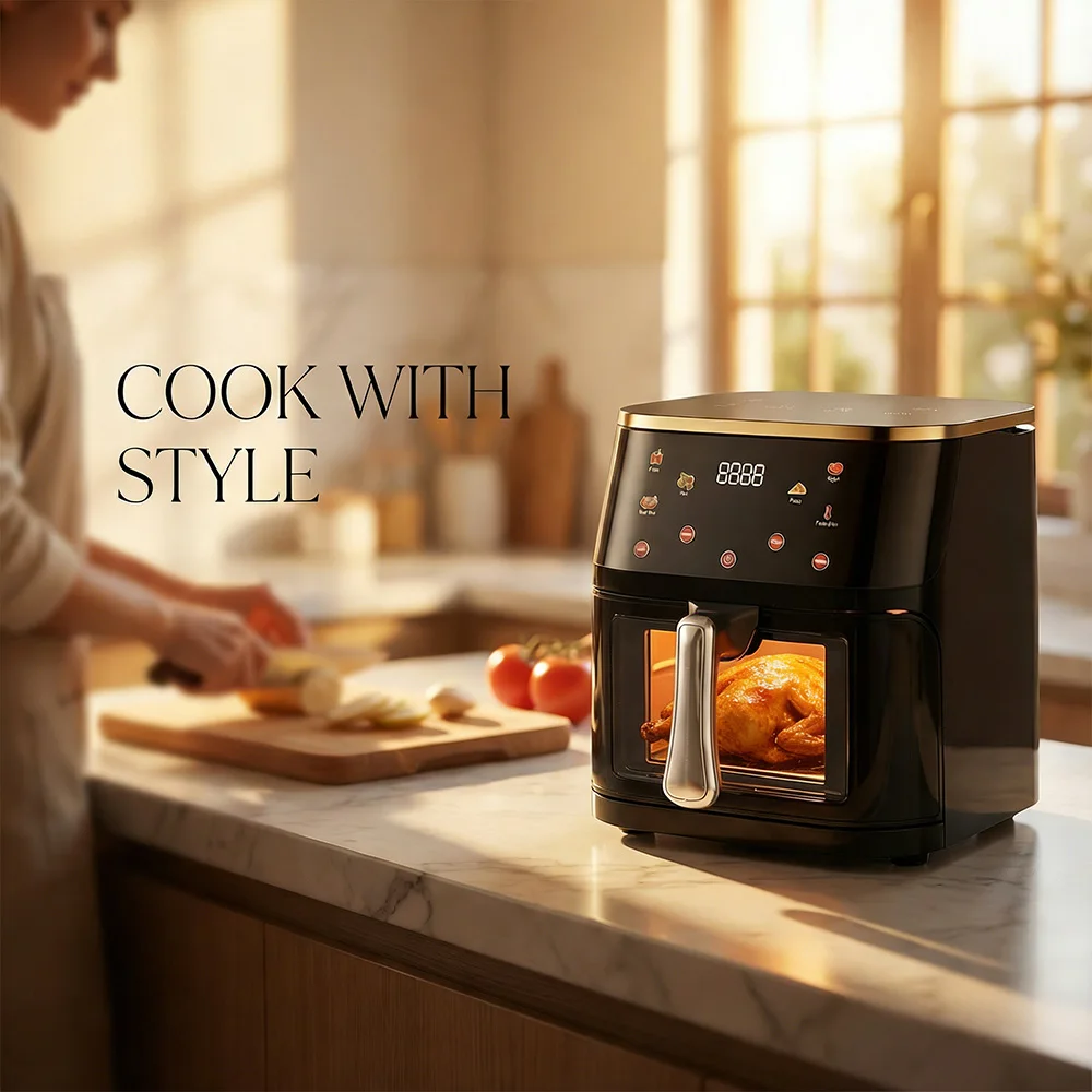 12L Digitale Heißluftfritteuse - Große Kapazität, 1400W, Gesundes Kochen, 180-210 ° C, 60-Minuten-Timer, quadratisches Design – für den Familiengebrauch (PP + Edelstahl) – Detail 8
