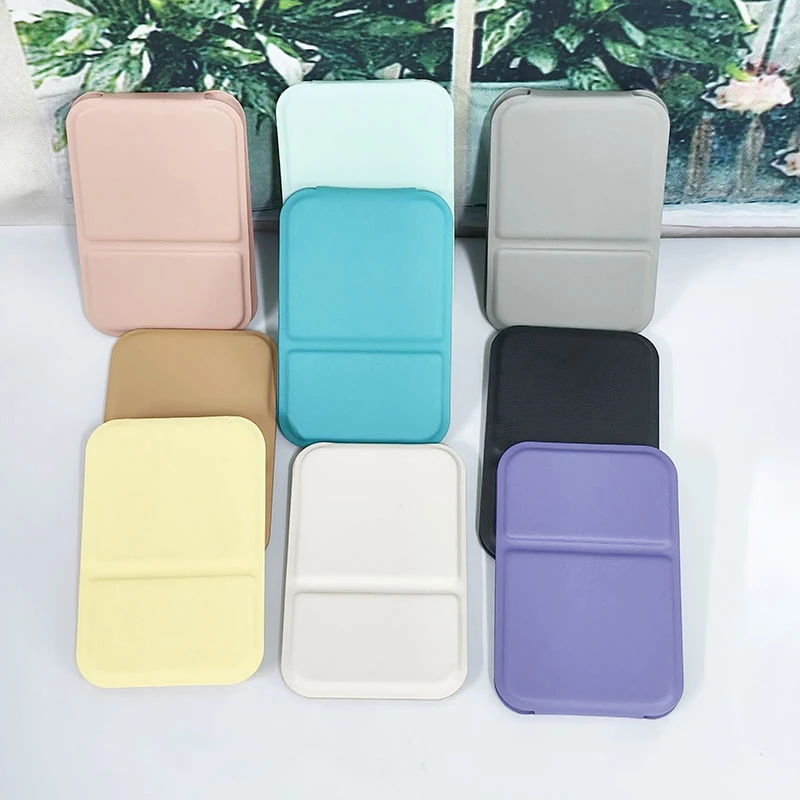 Desktop Makeup Mirror Solid Color PU Leather Simple Portable Handheld Makeup Mirror Foldable Student Compact Cute Pocket Mirror