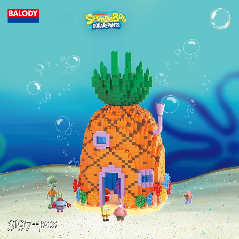 Spongebob Cartoon Krusty Krab Restaurant Pineapple House Squidward Room Scenes Patrick Star Building Blocks Model Toys Gift