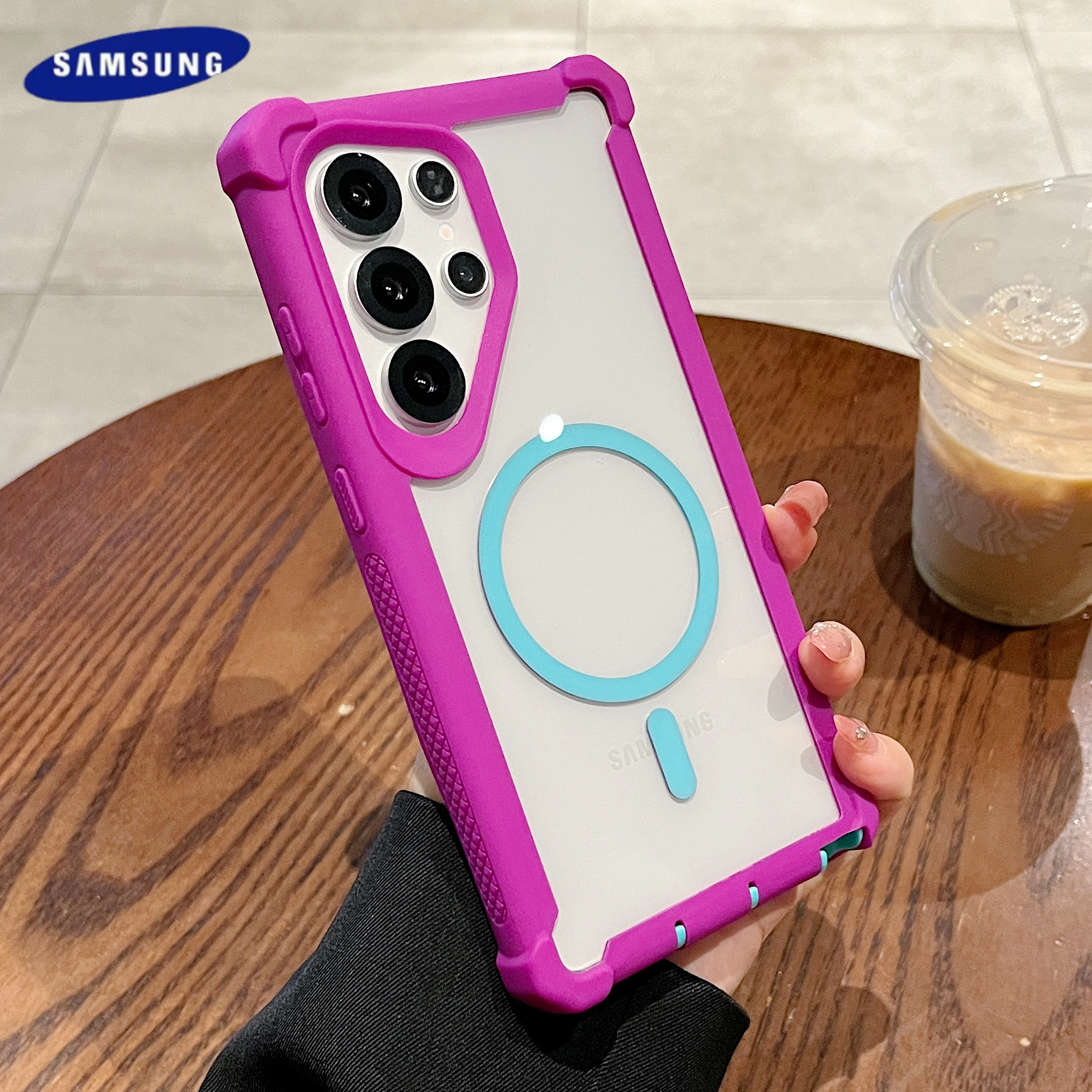 For Magsafe Clear Armor Bumper Magnetic Case For Samsung Galaxy S25 S24 Ultra Plus Wireless Charge Shockproof Protective Cover