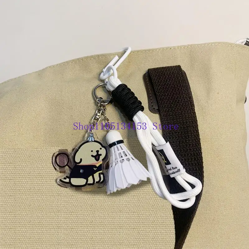 

hg89 Bag Hanging Pendants Keyrings Cartoon Dog Badminton Chain Backpack Keychain Acrylic Rings Badminton Pendant
