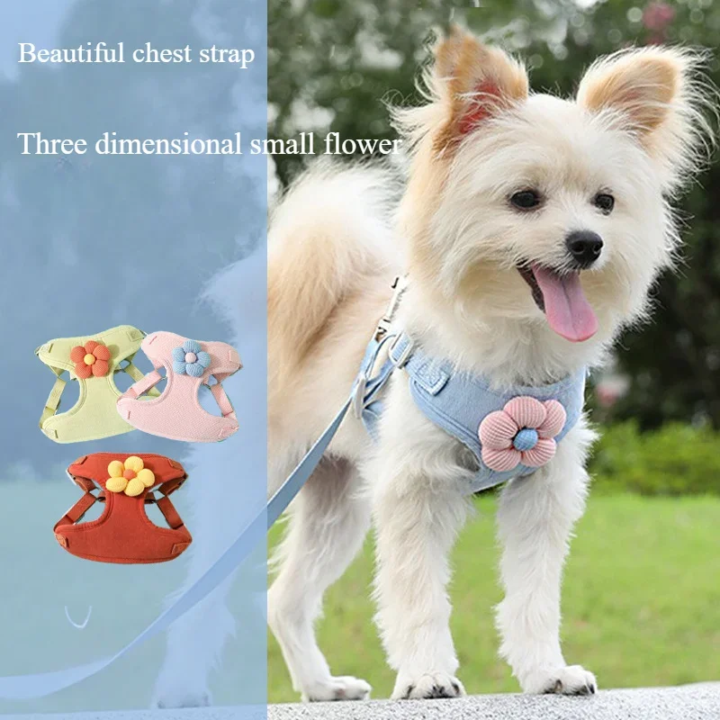 

Pet Vest Traction Rope Flower Decoration Dog Walking Rope Cat Out To Prevent Slipping Off Chest Back