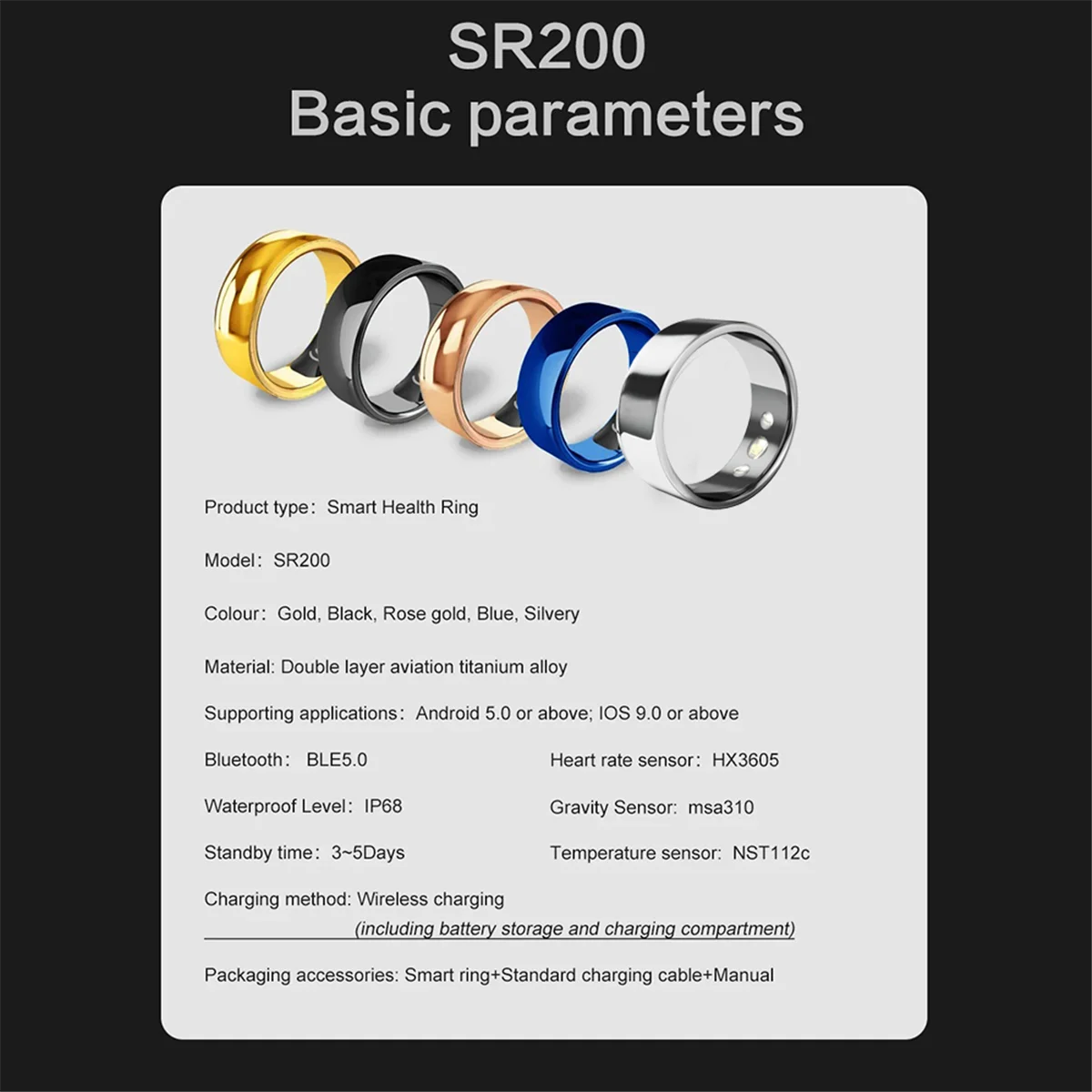 

A43I! SR200 Smart Ring Активный фитнес-трекер Кислород в крови Монитор сна Кольцо на палец для IOS Android B