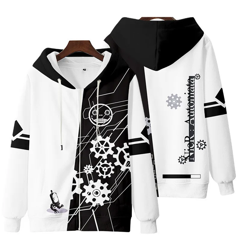 Game NieR Automata 2B YoRHa No. 2 Type B 9S YoRHa No. 9 Type S Cosplay Costume 3D Sweatshirt Men Zipper Hoodies Outwear Coat
