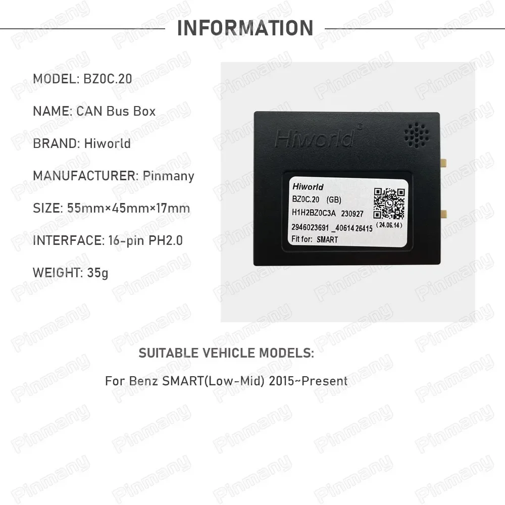 For Benz Smart Car Android Radio CANBus Decoder Box Hiworld BZ0C CAN to UART Data Conversion