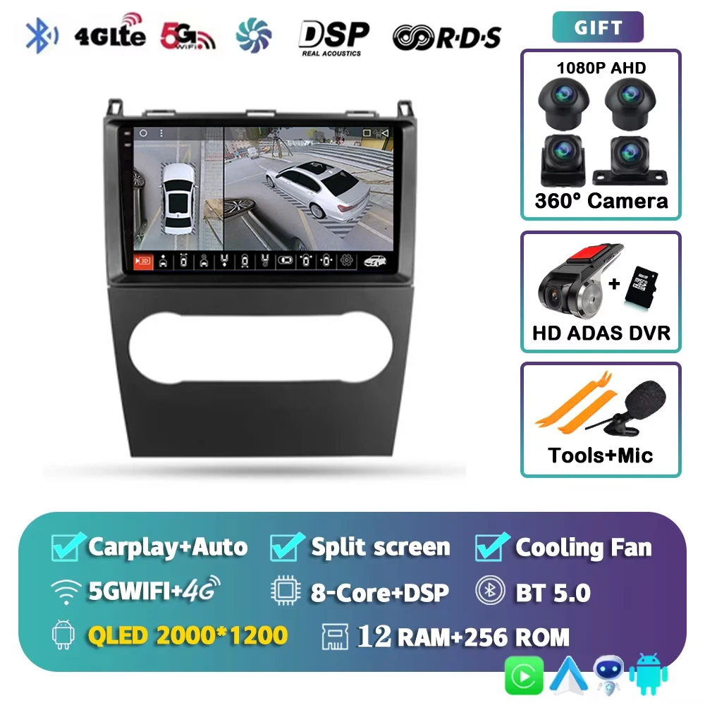 Voor Mercedes-Benz A-Klasse 2 W169 C169 2004 - 2012 2K 12+256 QLED Android 16 CarPlay autoradio multimediaspeler GPS stereo