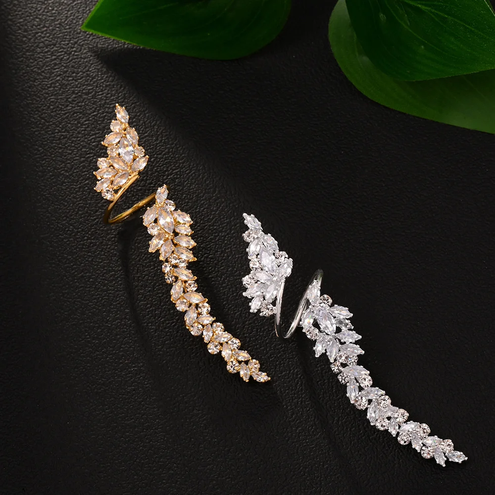 Eleganter und verstellbarer Damenring mit langem Flügelblatt und Zirkon, leichter Luxus, Brautparty, Hochzeit, Fingerschmuck, Geschenk – Detail 7