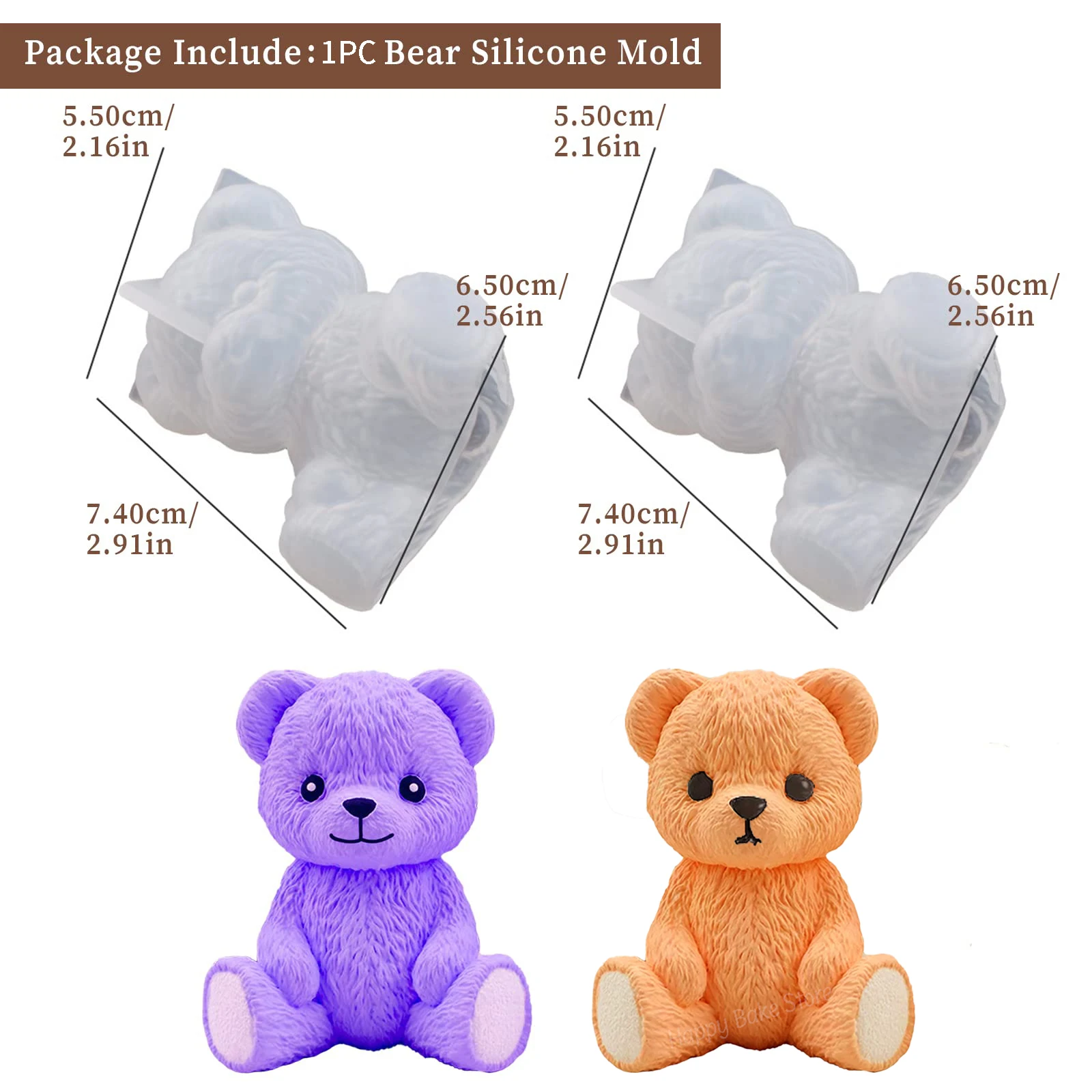 3D Bear Silicone Mold, Cute Animal Epoxy Resin Casting Molds, Fondant, Chocolate, Candy, Candle Mould, Cake Decoration Supplies