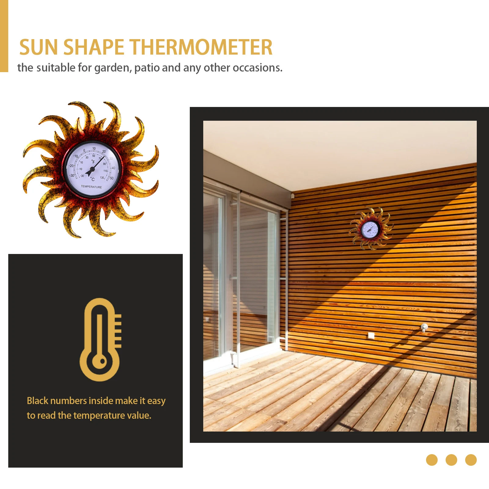 

Creative Sun Shape Thermometer Waterproof Outdoor Garden Wall Hanging Temperature Gauge for Home Room High Precision Iron