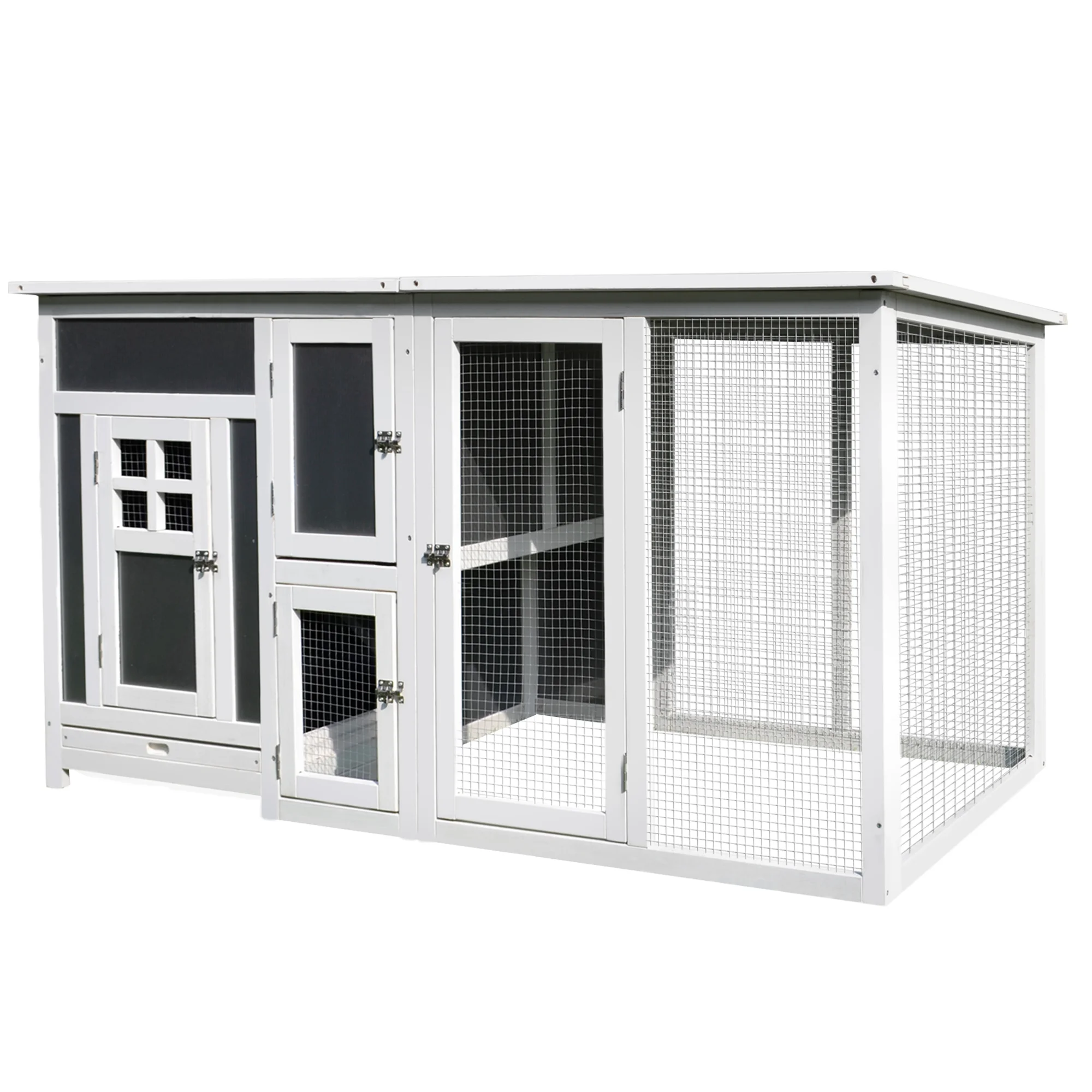 

63" Outdoor Chicken Coop Wooden, Chicken Cage with Run Area, Nesting Box, Hen House with Waterproof Roof, Removable Tray