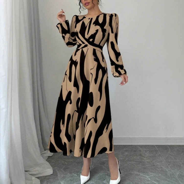 spring autumn women's Party Evening Dress Fashion A-Line Casual loose leopard print elegant Dresses belt Maxi bodycon dress lady