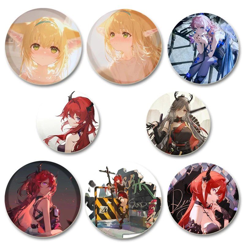 Hot Anime Games Arknights Fashion Jewelry Accessories Cosplay Kal'tsit Amiya Theresa Handmade Tinplate Brooches Decoration Gifts