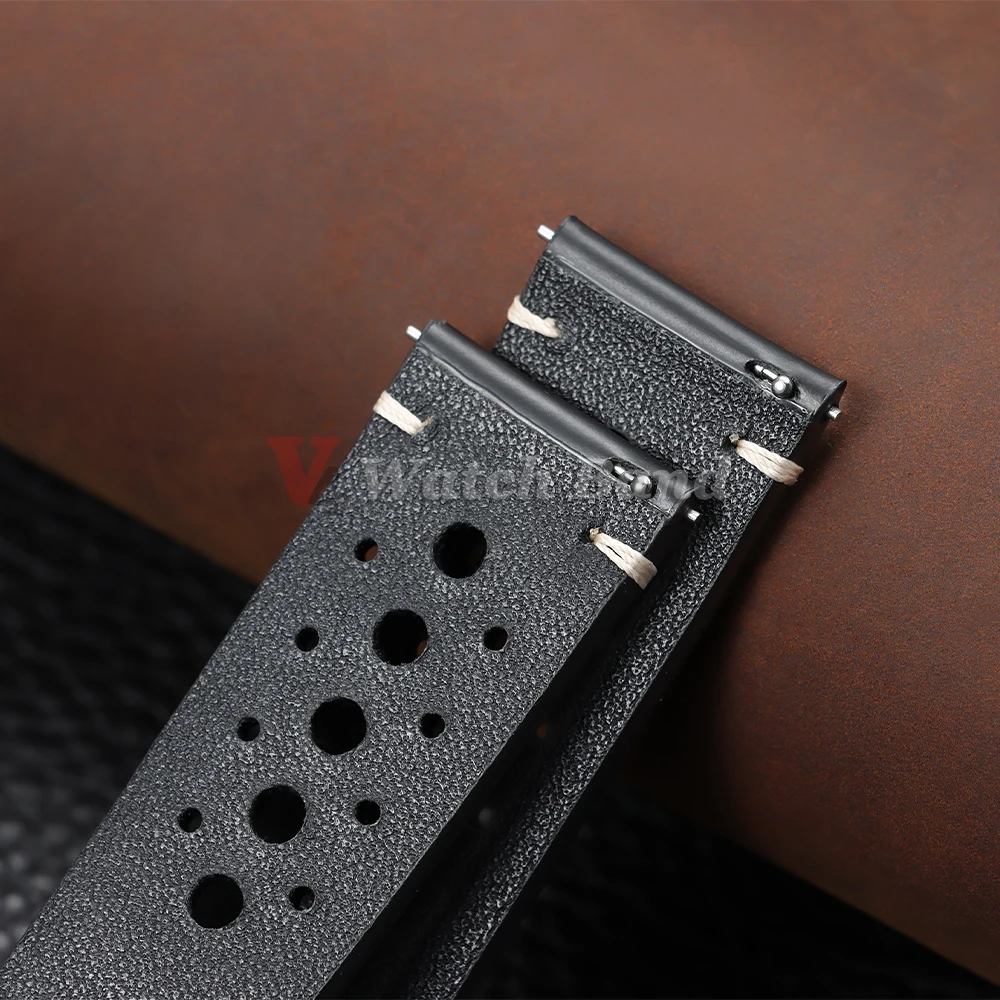 Vintage Leather Watchband 20mm 22mm Porous Breathable Black Brown Leather Watch Strap Men Business Bracelets Watch Accessories