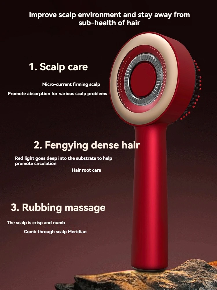 Multi-Function Electric Massage Comb 3 Vibration Massage Modes 630nm Infrared Hair Follicle Care Simultaneous Massage and Serum