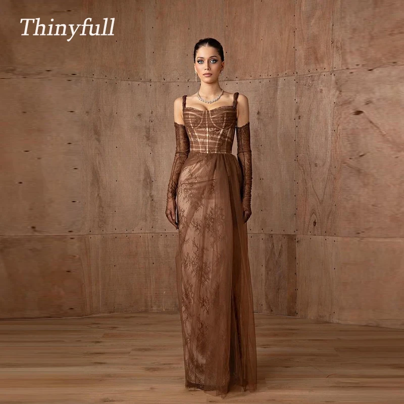 Thinyfull Mermaid Lace/Tulle Dubai Prom Dresses Sweetheart Sleeveless Evening Dress Long Gown Robe De Soirée Customized