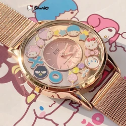 Kawaii Ins Style Sanrioed Watch Anime Kawaii Waterproof Luminous Pointer Anti-Scratch Mirror Quartz Watches Student Xmas Gift