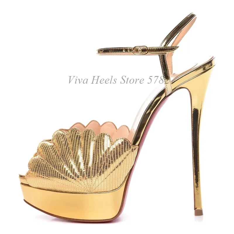 Gold/Sliver/Black Leather 15cm Super High Heels Peep Toe Ankle Strap Stiletto Platform Sandals Sexy Party Luxury Designer Shoes