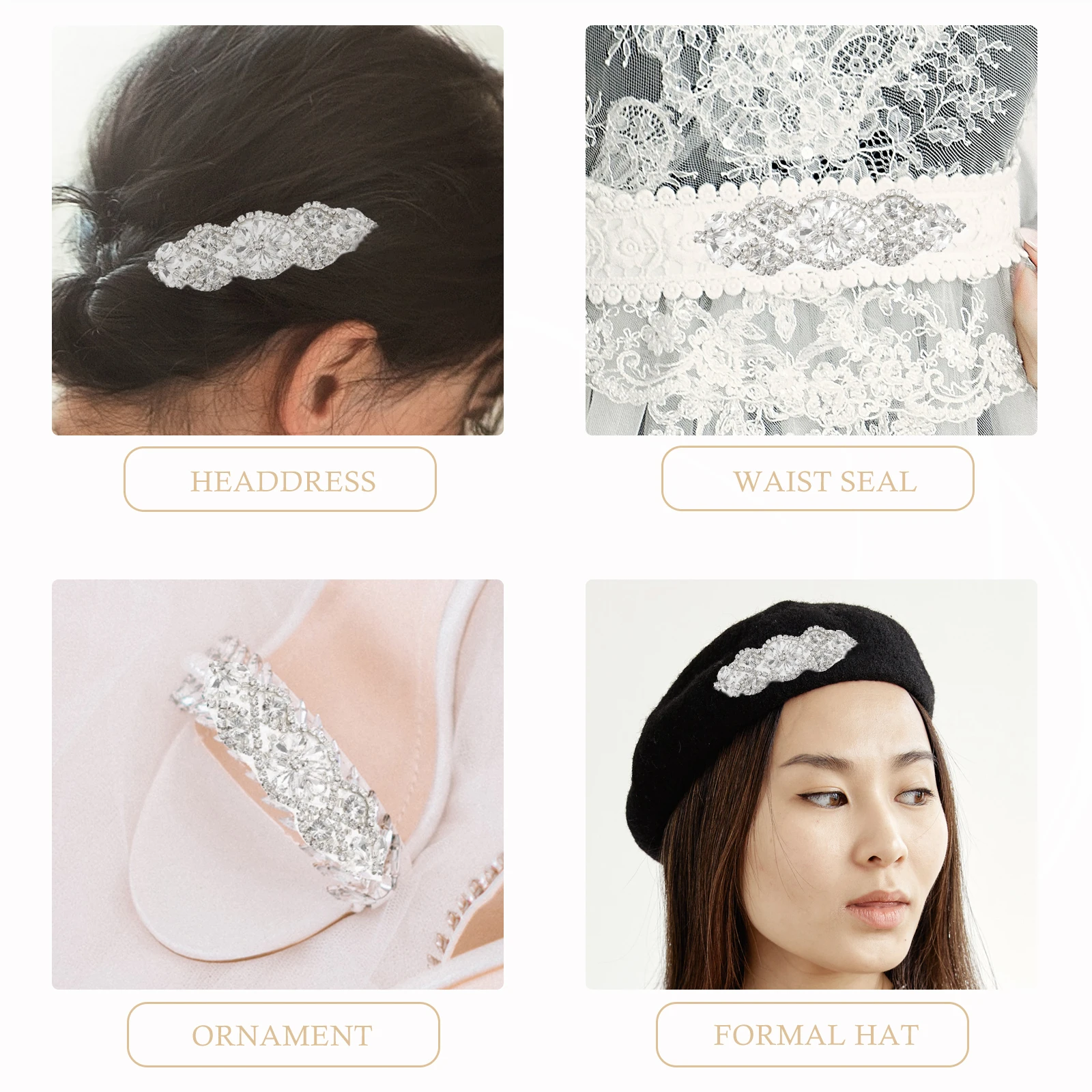

4pcs Rhinestone Applique Sash Belt Silver Rhinestones Dress Girdle Patch DIY Craft Elegant Personalized Water Sewing
