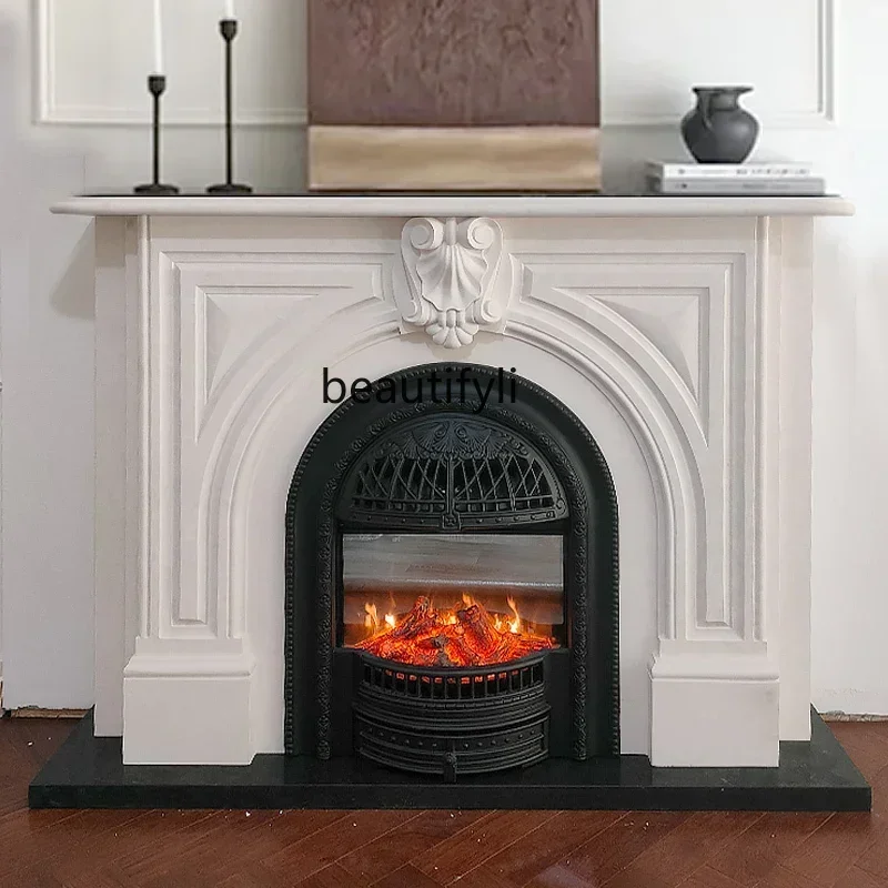 B51 Marble Fireplace Vintage French Living Room Fireplace Stone Carving Fireplace Decoration 06