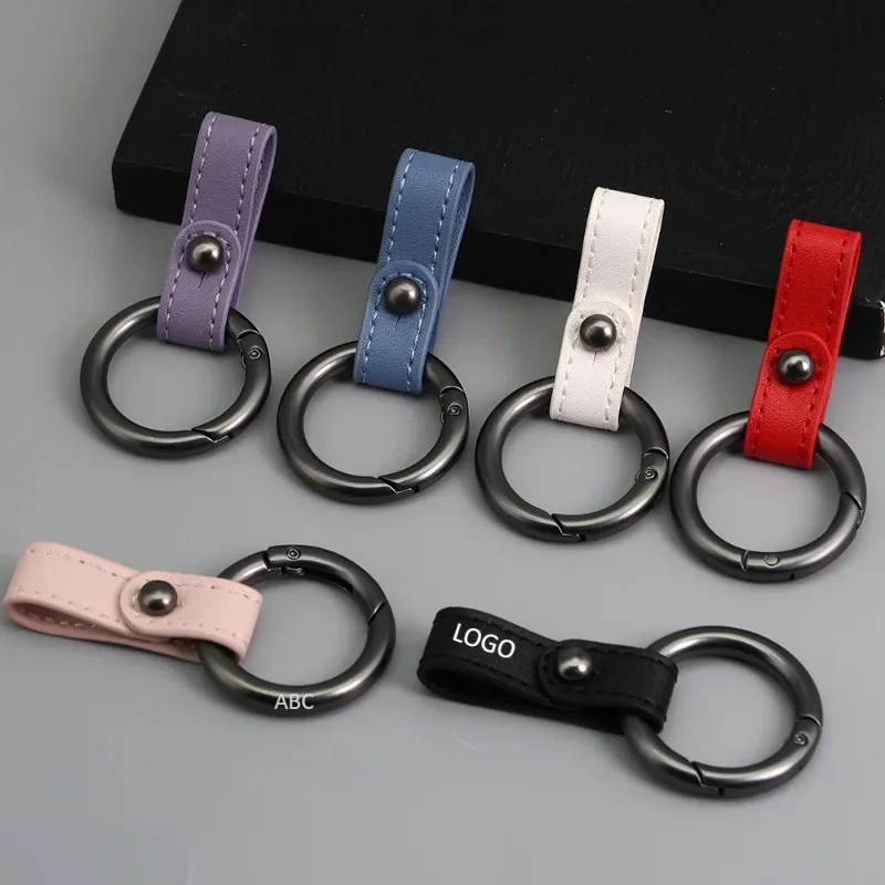 

Customized LOGO Keychain Blank for Men and Women Oil Edge Leather Buckle Laser Engrave Car Keyring Cute Personalized Key Chains