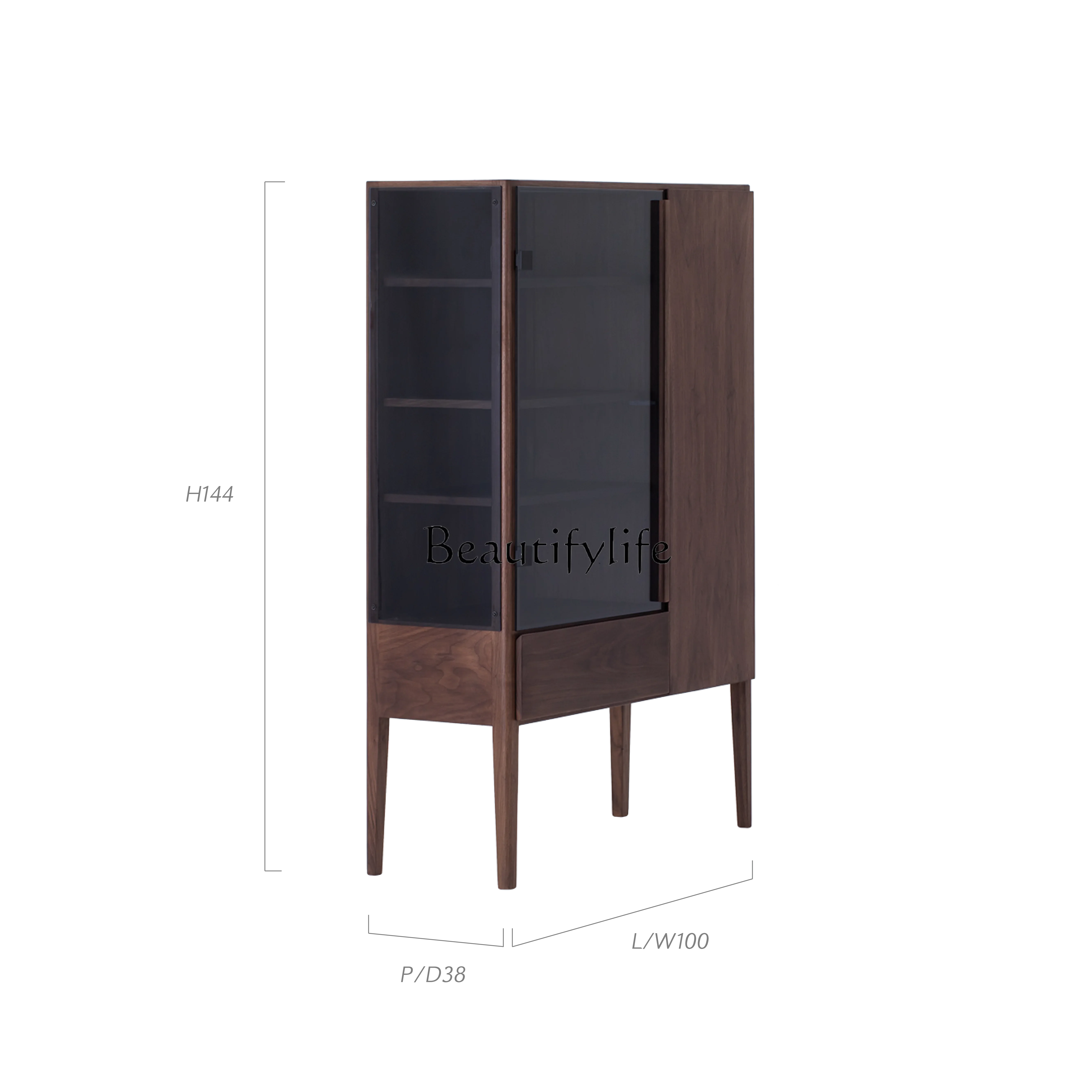 

02 ls 18Modern solid wood glass wine cabinet with lamp figure display on the side of dinner Living room locker light luxury