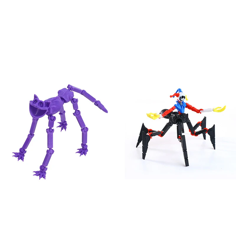 Lot de 2 figurines articulées monstres d'horreur : Bête chat à longues pattes violette et Clown araignée, modèle imprimé en 3D mobile, décoration de bureau