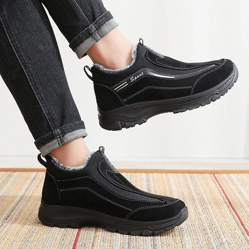 Botas de neve confortáveis masculinas, quentes, impermeáveis, antiderrapantes, resistentes ao desgaste, forro de pelúcia, sapato casual, bota de esqui ao ar livre, inverno