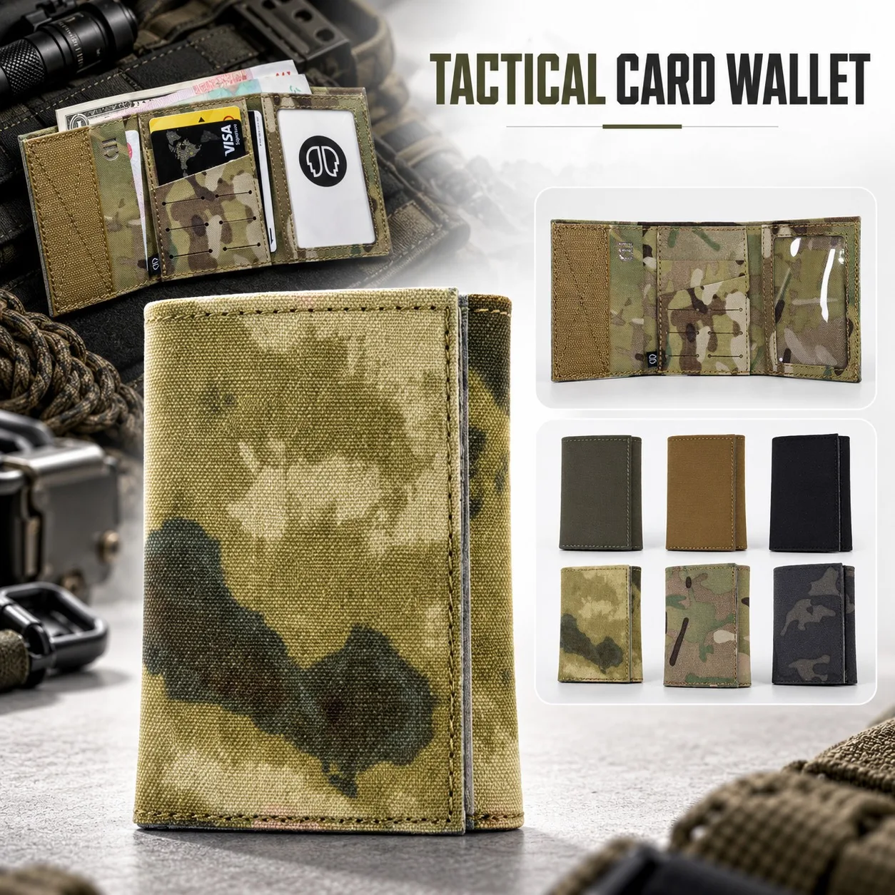 Laser Cut Tactical Card Holder Wallet Compact Low Profile ID Case with EMC Shielding Privacy Protection for Travel Daily Carry