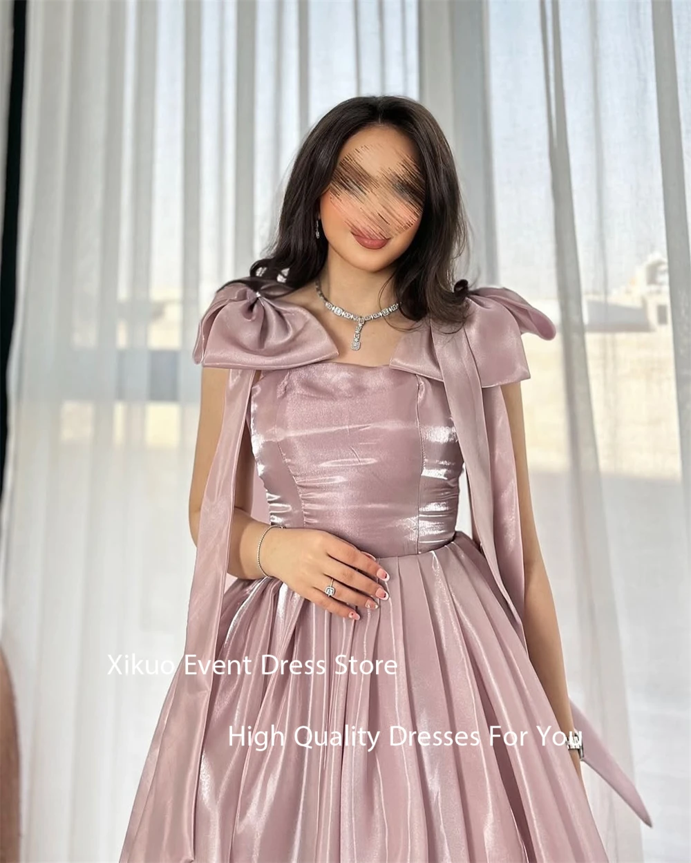 Xikuo Fairy Pink Organza Evening Dress Bow A Line Vestido Para Quinceañera Saudi Arabia Cocktail Party Prom Gowns Customized