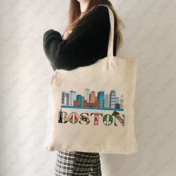 Boston City Tote Bag for Women Boston Souvenir Gift Boston State Gift Retro Shopping Bags Women Canvas Shoulder Bag