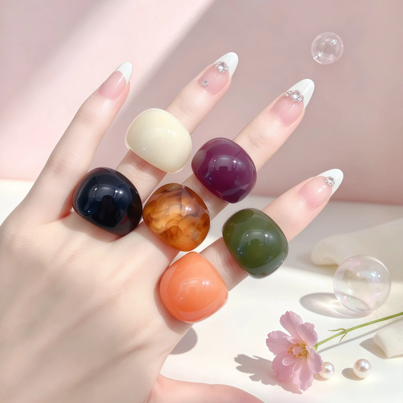 Fashion Colorful Glossy Transparent Resin Rings For Women Mix Style Trendy Simple Personality Daily Jewelry Party Gifts