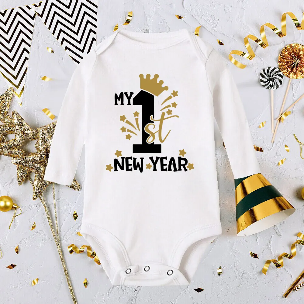 My First New Year 2025 Baby Bodysuit Infant Romper New Year Baby Gift Toddler Long Sleeve Jumpsuit Clothes Newbron Shower Gifts