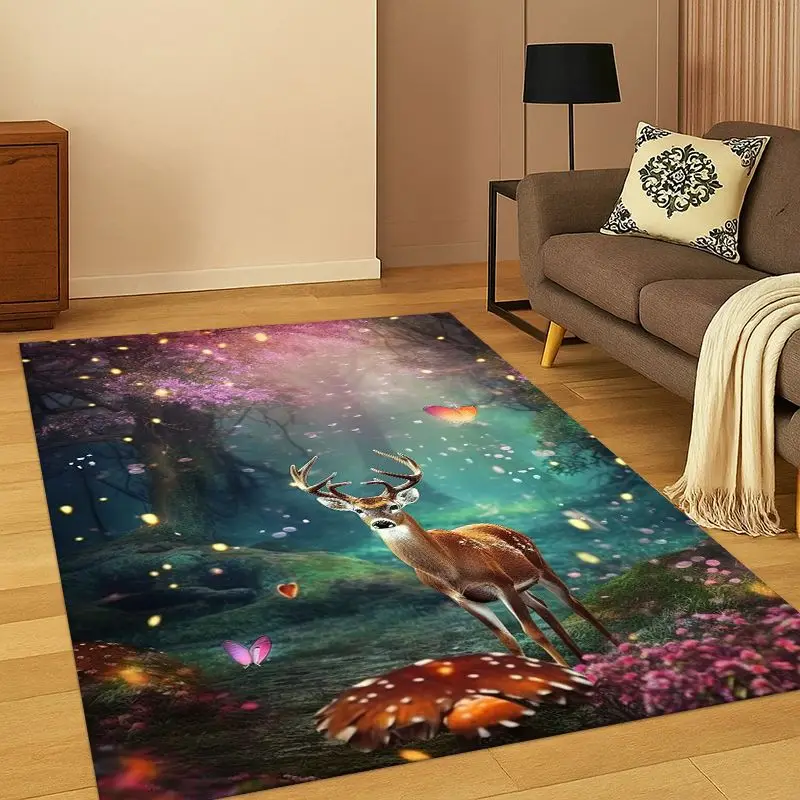 Dreamy Cute Deer Elk Cartoon Carpet Rug for Bedroom Living Room Sofa Playroom Doormat Home Decor,Kid Game Area Rug Non-slip Gift - view 2