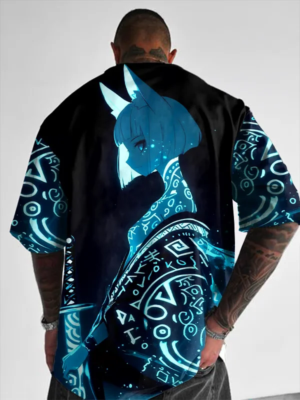 Men's T-shirt Anime Girl Character 3D Printing Sexy Beauty T-shirt Men Casual Loose Street T-shirt Short-sleeved O-neck Tops