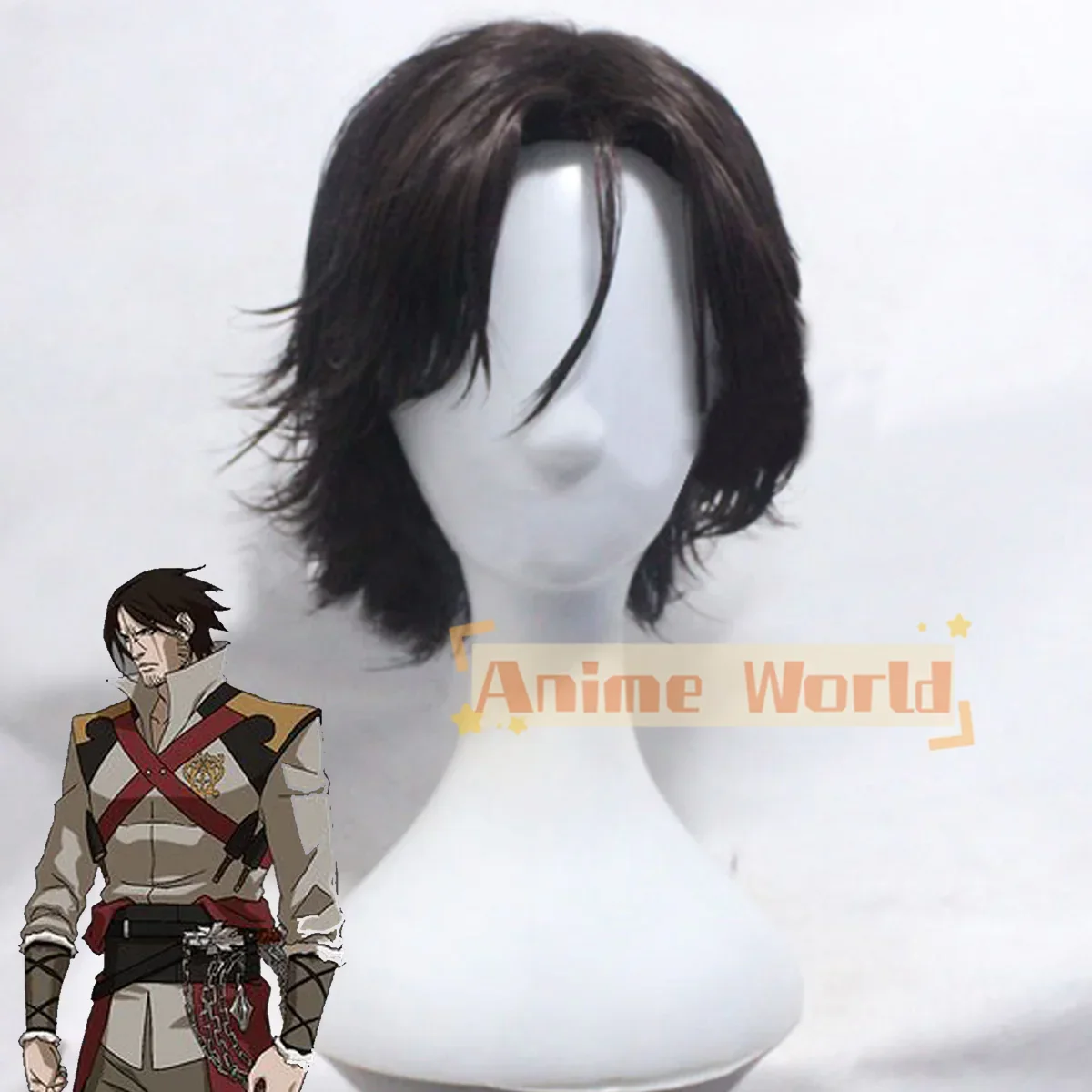 Juego Castlevania Temporada Anime Trevor Belmont Morningstar peluca de Cosplay marrón oscuro peluca de Cosplay accesorio de fiesta de Halloween pelo sintético