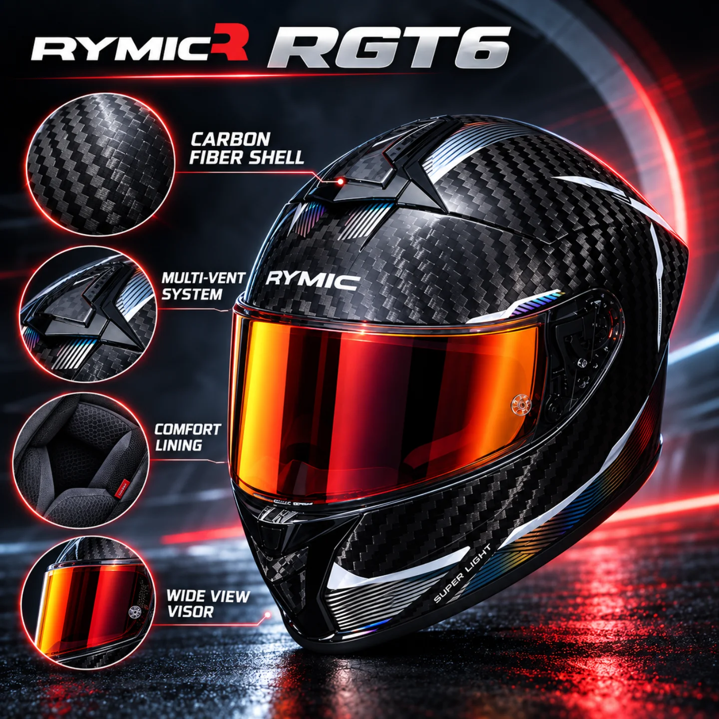 RYMIC RGT6 Carbon Fiber Full Face Motorcycle Helmet Lightweight Motorbike Racing Helmet For Men Women Four Season Riding