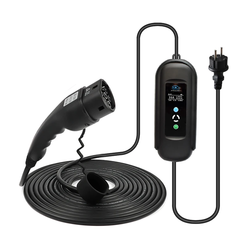 10 medidores de longo ev cabo carga j1772 tipo 1 ou tipo 2 temporizador carregador 16a evse portátil para bens de carro elétrico