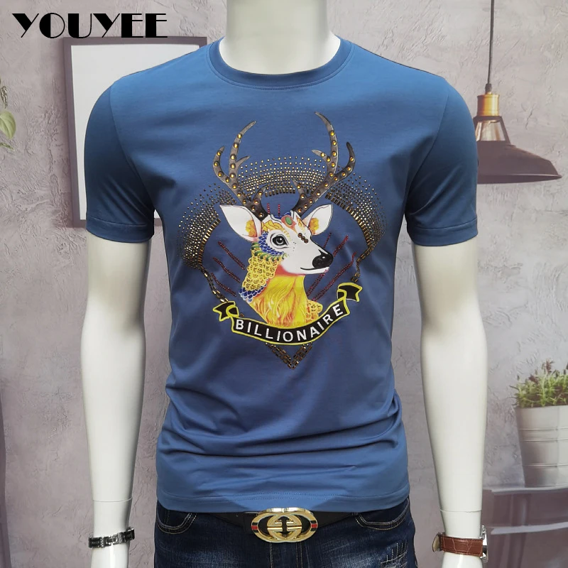 Yellow Collarless Casual Male T-shirt Cartoon Cotton Hoodless Youth Slim Fitting Men's Clothes Breathable 2022 Summer New Design