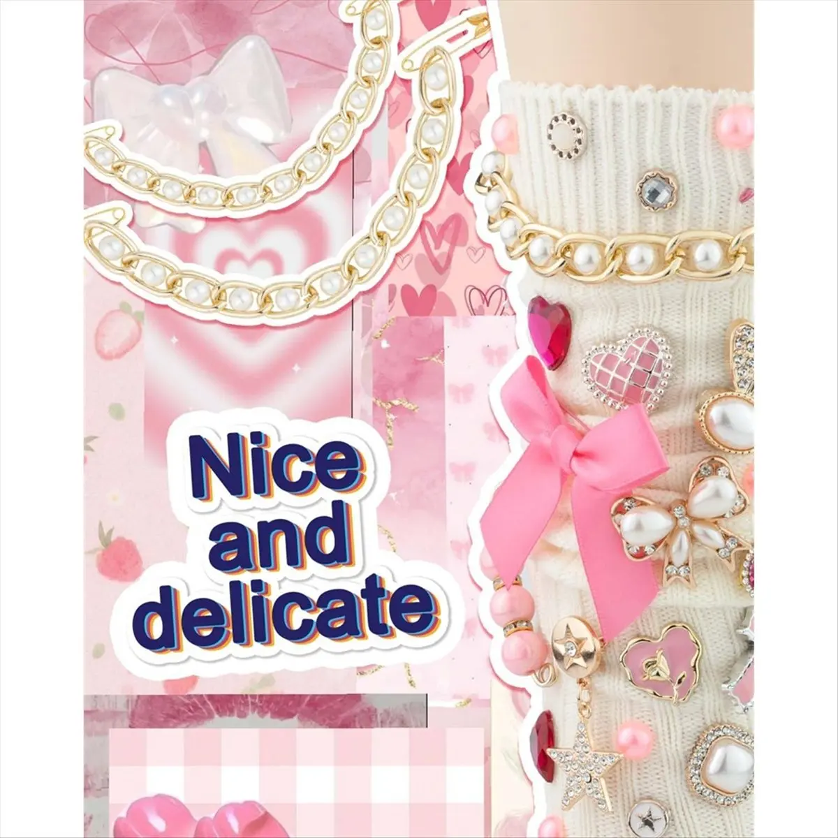 AT33 87 Pcs Junk Socks Charms Kit, Brooches and Pins for Women,Shoe Charms with Bows,Sneakers DIY Kit with Rhinestones Chains
