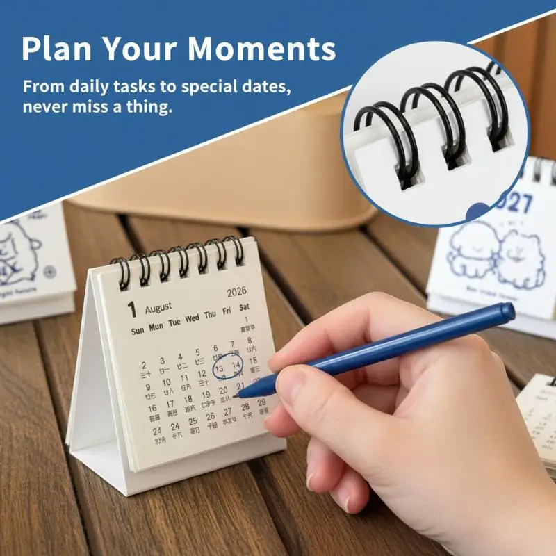 2027 Mini Desk Calendar With Cute Cartoon Prints Portable For Office Home Student Daily Time Management