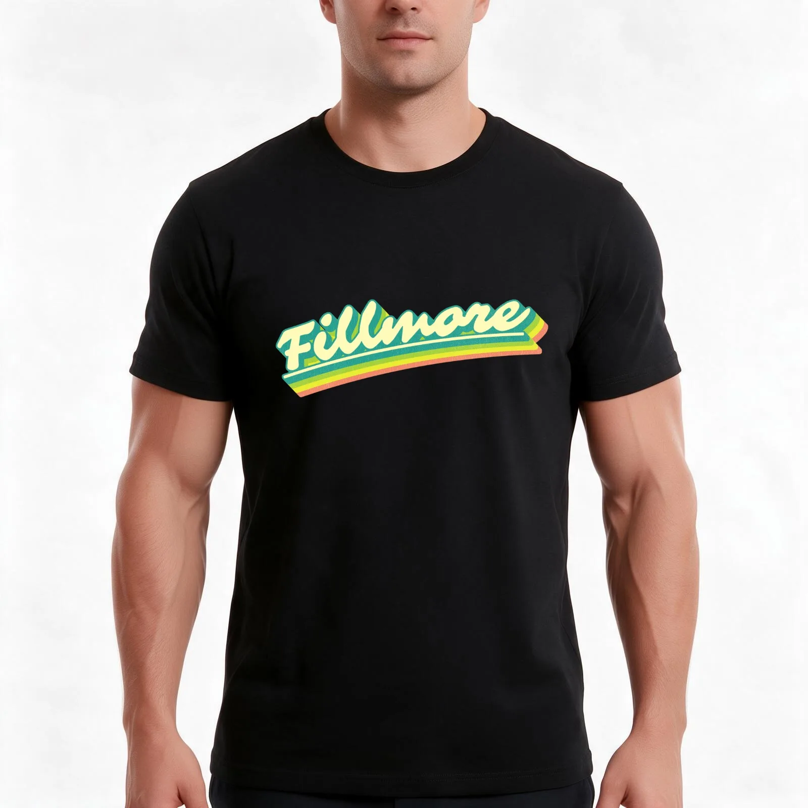 Fillmore | Retro Rainbow T-Shirt, Summer Casual Cotton Tee, Oversized Streetwear Tops, Vintage Graphic Print, Unisex Men Women